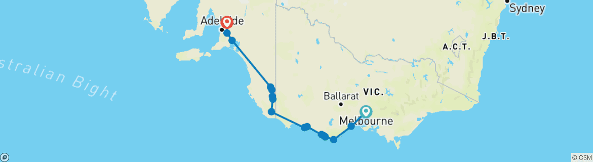 Image d'une carte montrant l'itinéraire du circuit