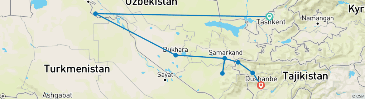 Image d'une carte montrant l'itinéraire du circuit