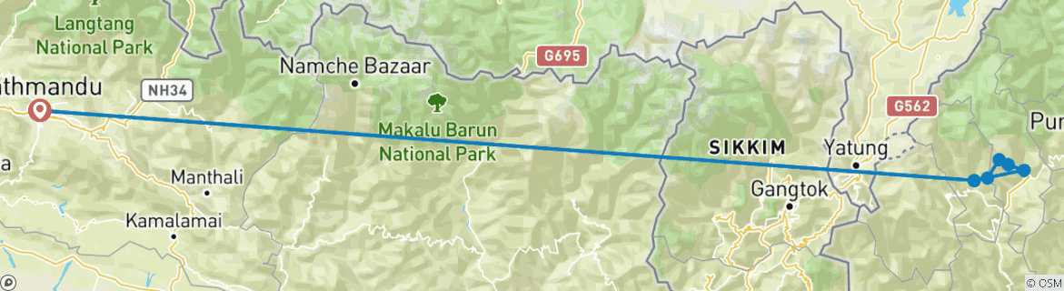 Image of a map showing the route of the tour