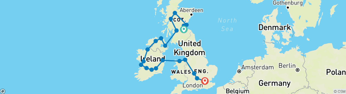 Foto van een kaart met de route van de rondreis