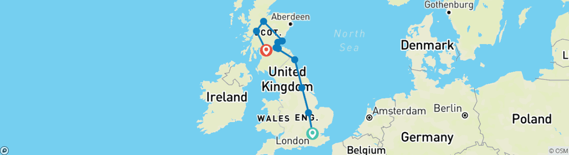 Foto van een kaart met de route van de rondreis