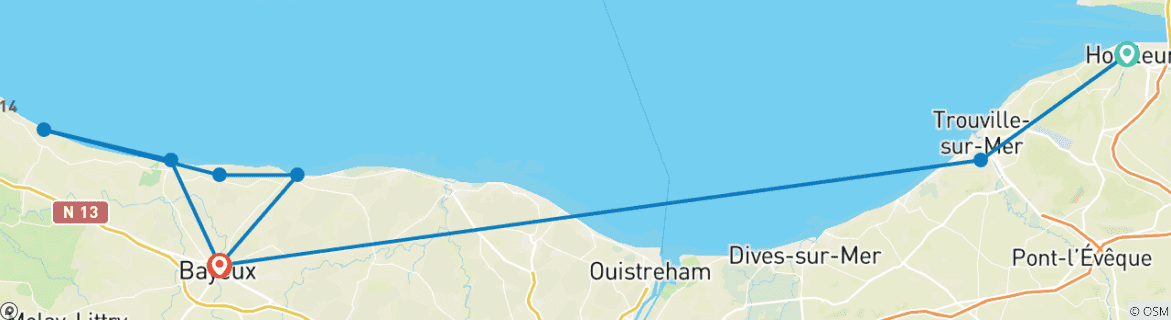 Karte von Normandie - Von Deauville zur D-Day-Küste von Bayeux (6 Tage)