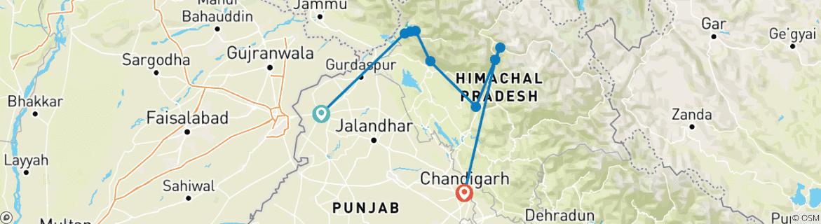 Karte mit der Reiseroute