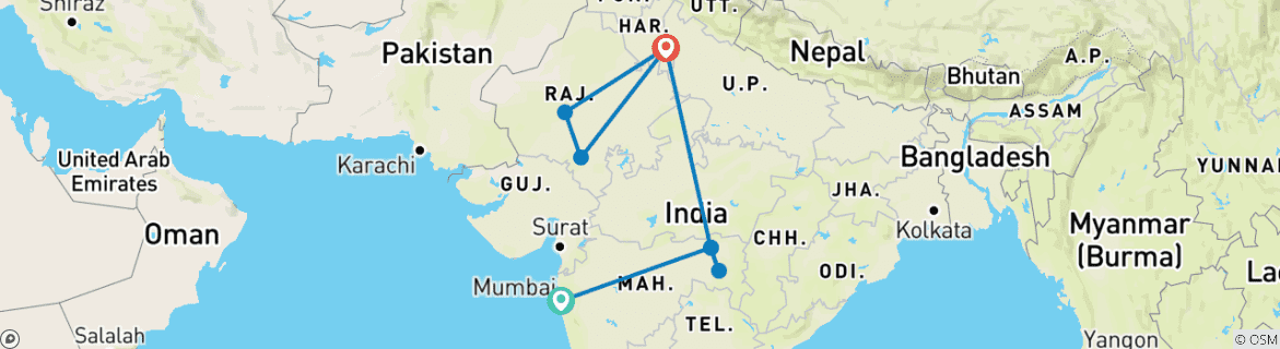 Foto van een kaart met de route van de rondreis