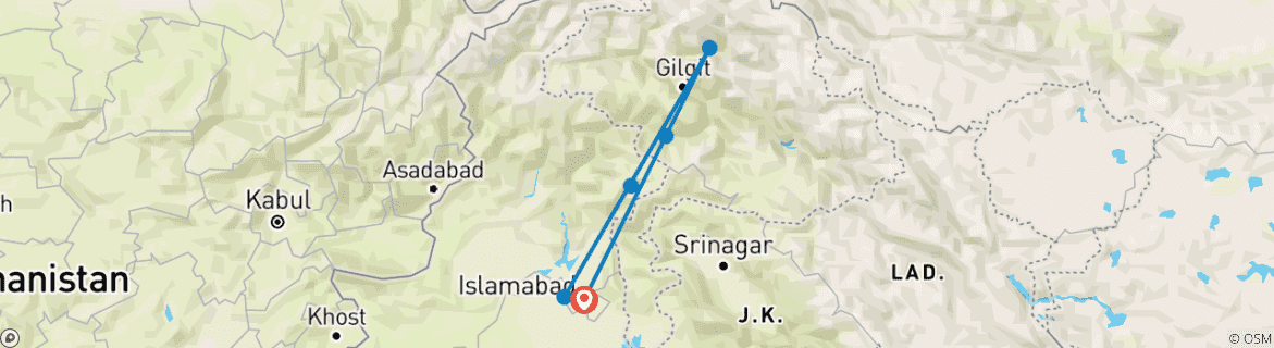 Image d'une carte montrant l'itinéraire du circuit