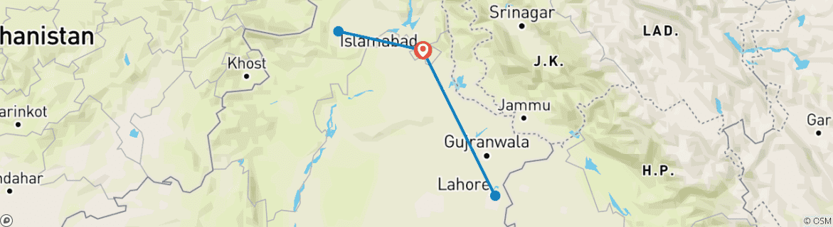 Image d'une carte montrant l'itinéraire du circuit