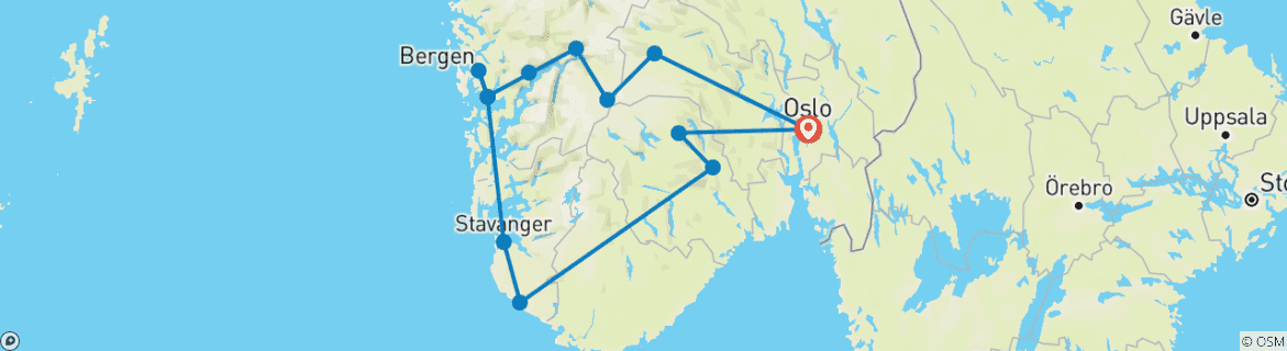 Foto van een kaart met de route van de rondreis