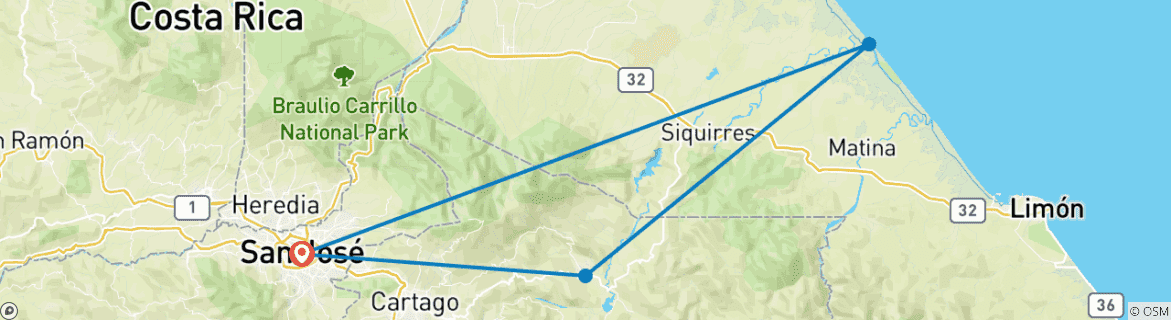 Image of a map showing the route of the tour