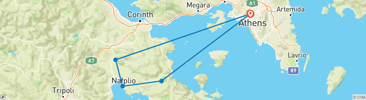 Image of a map showing the route of the tour