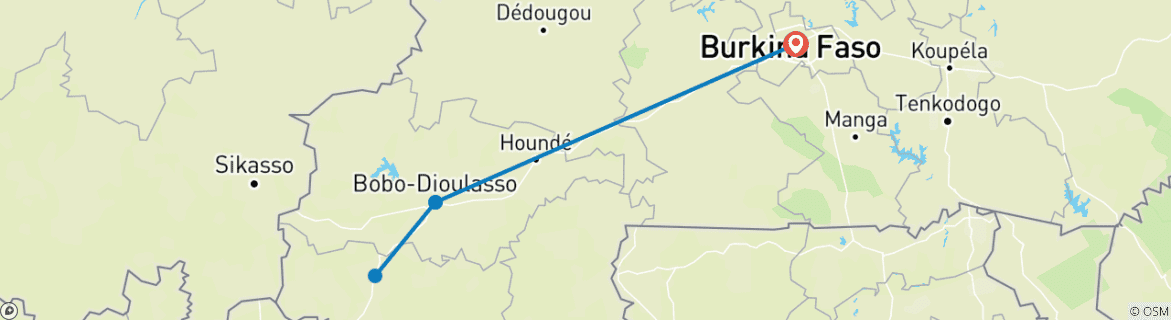 Image of a map showing the route of the tour