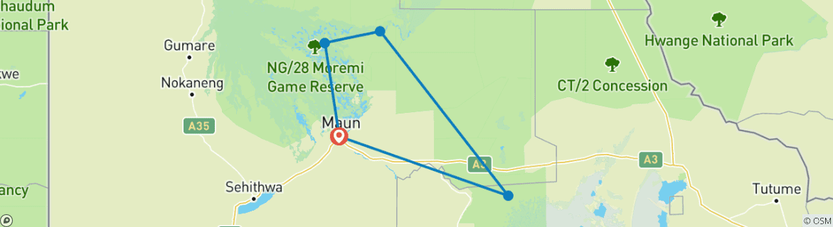 Image of a map showing the route of the tour