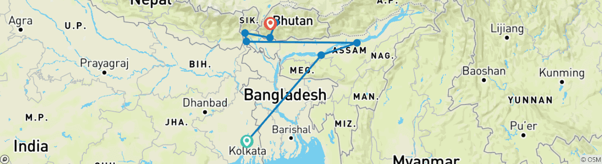 Foto van een kaart met de route van de rondreis