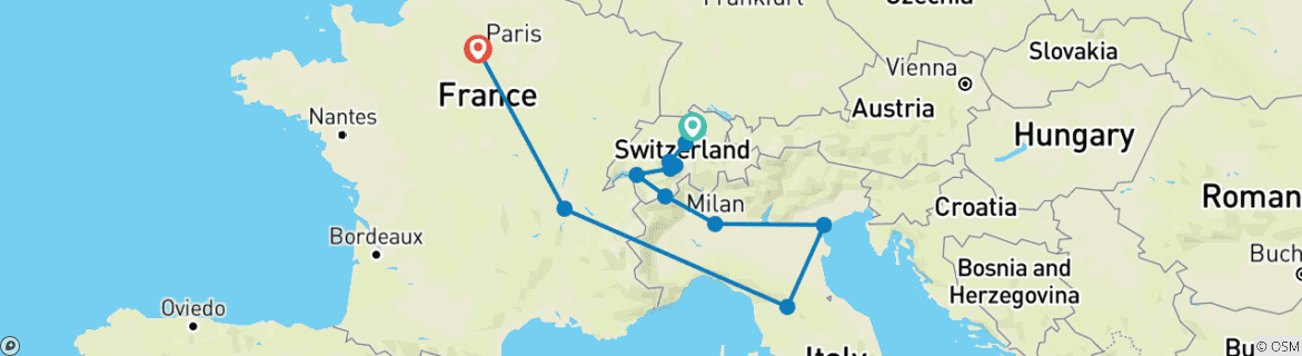Image d'une carte montrant l'itinéraire du circuit