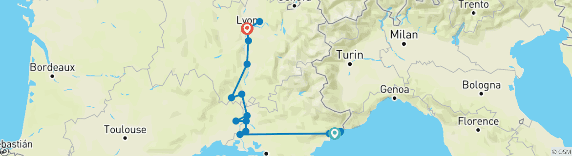 Image d'une carte montrant l'itinéraire du circuit