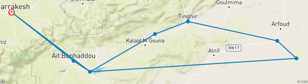 Image d'une carte montrant l'itinéraire du circuit