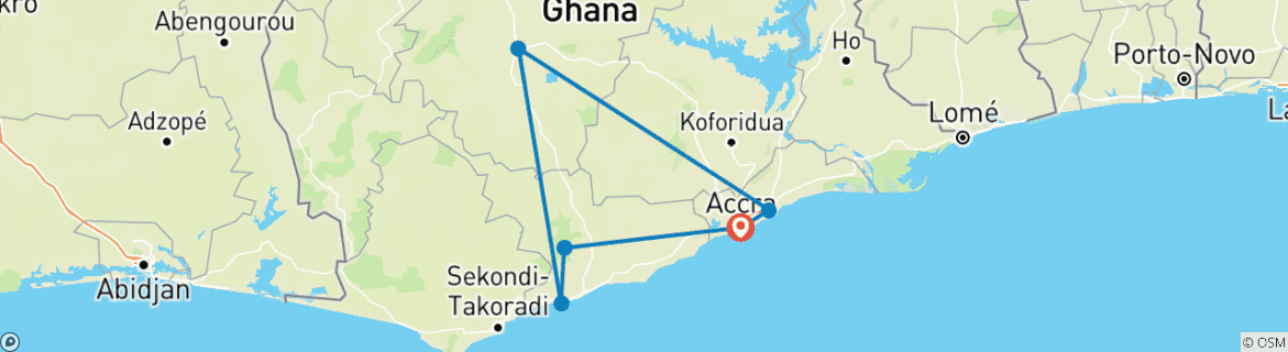 Foto van een kaart met de route van de rondreis