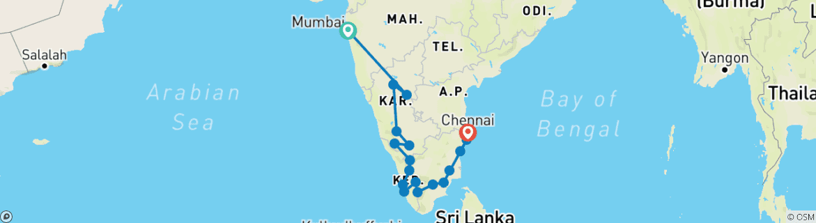 Image d'une carte montrant l'itinéraire du circuit