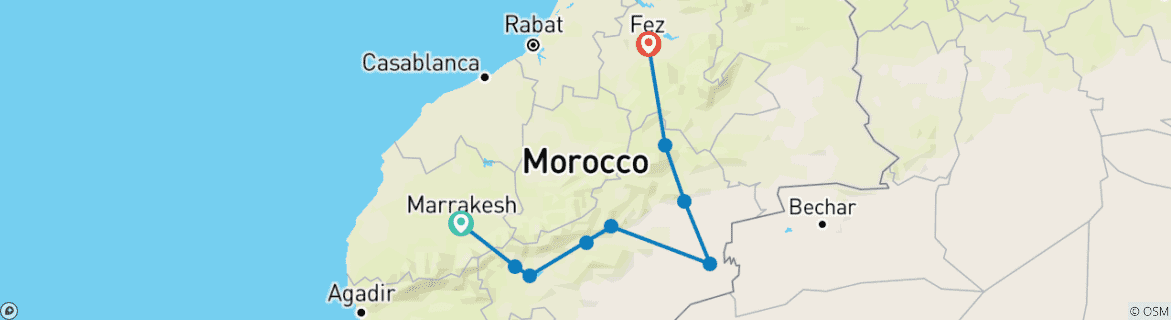 Image d'une carte montrant l'itinéraire du circuit