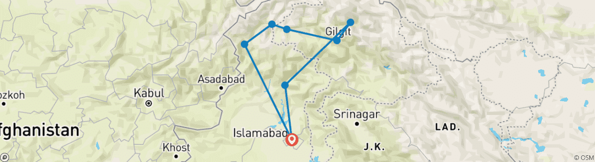 Karte mit der Reiseroute