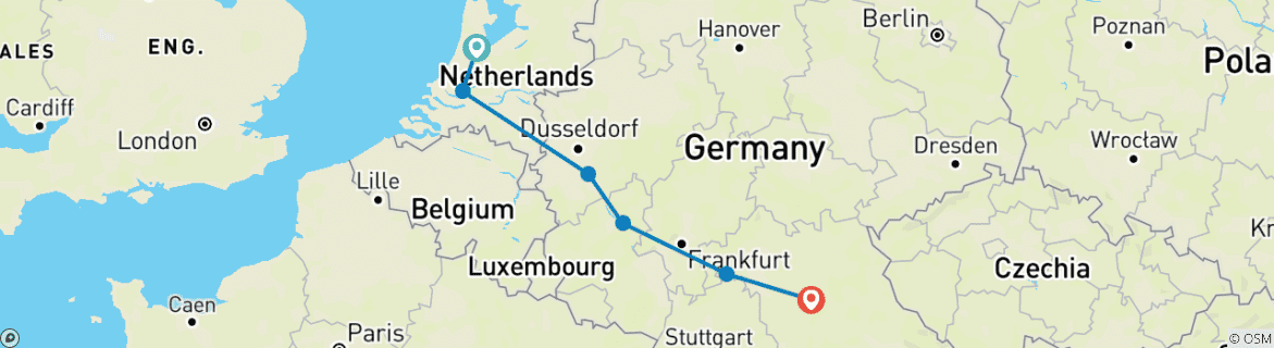 Image of a map showing the route of the tour