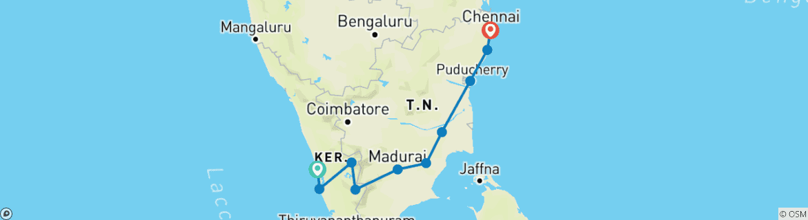 Image of a map showing the route of the tour