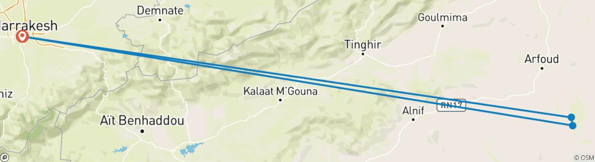 Image of a map showing the route of the tour