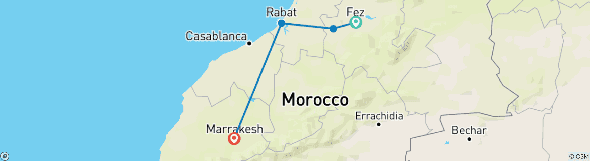 Image of a map showing the route of the tour
