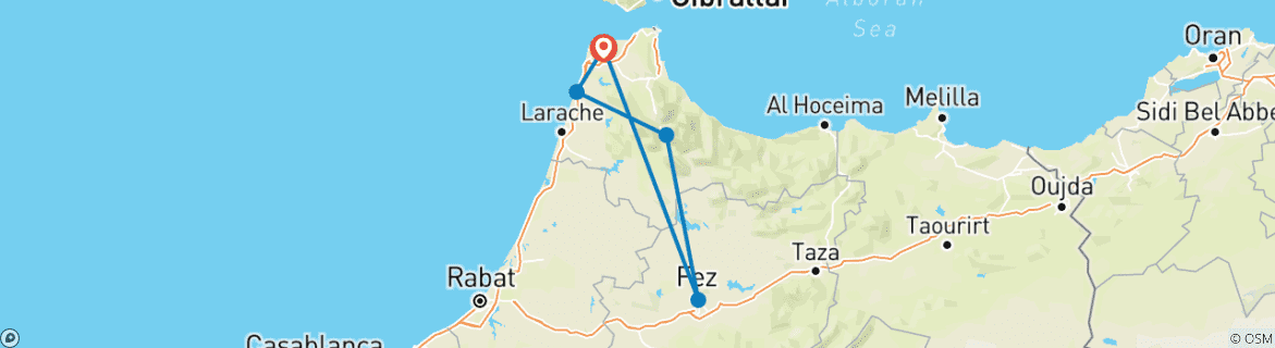 Image of a map showing the route of the tour