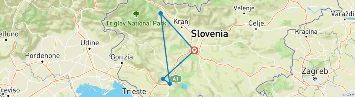 Image of a map showing the route of the tour