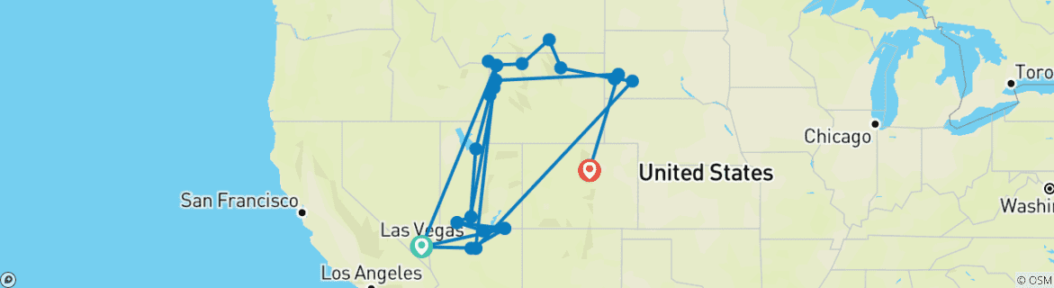 Image of a map showing the route of the tour