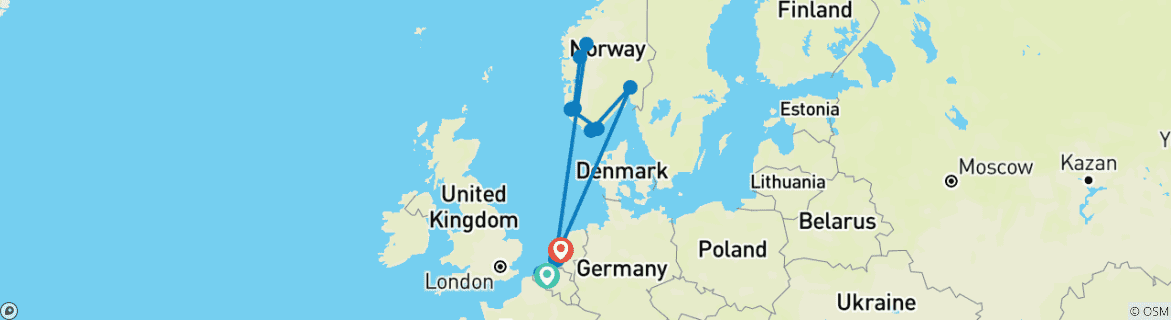 Image of a map showing the route of the tour