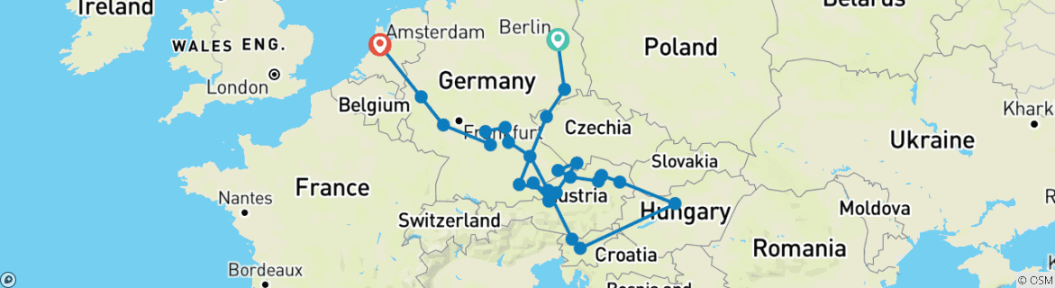 Image of a map showing the route of the tour