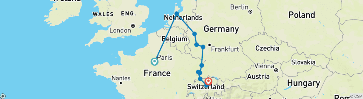 Foto van een kaart met de route van de rondreis