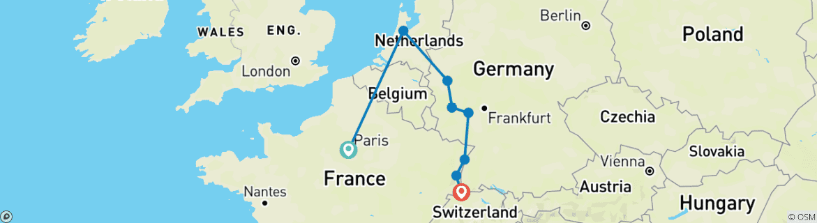 Foto van een kaart met de route van de rondreis