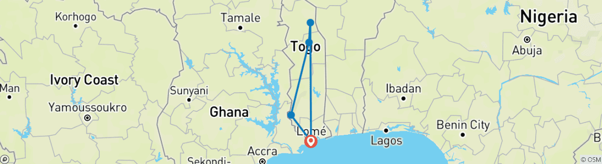 Image d'une carte montrant l'itinéraire du circuit