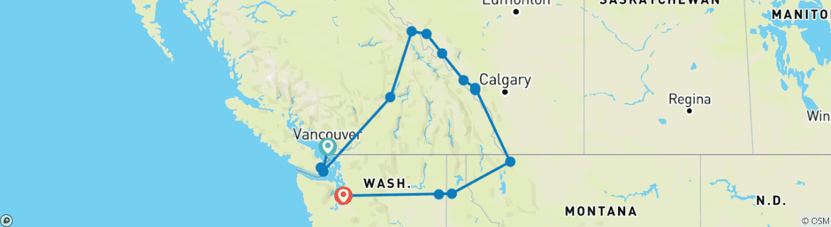 Image of a map showing the route of the tour