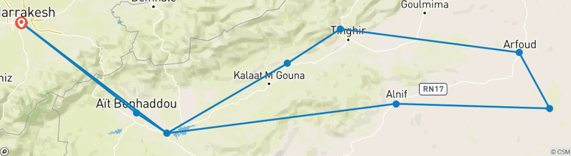 Karte mit der Reiseroute
