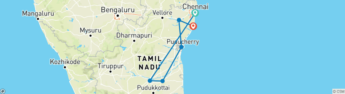 Image d'une carte montrant l'itinéraire du circuit