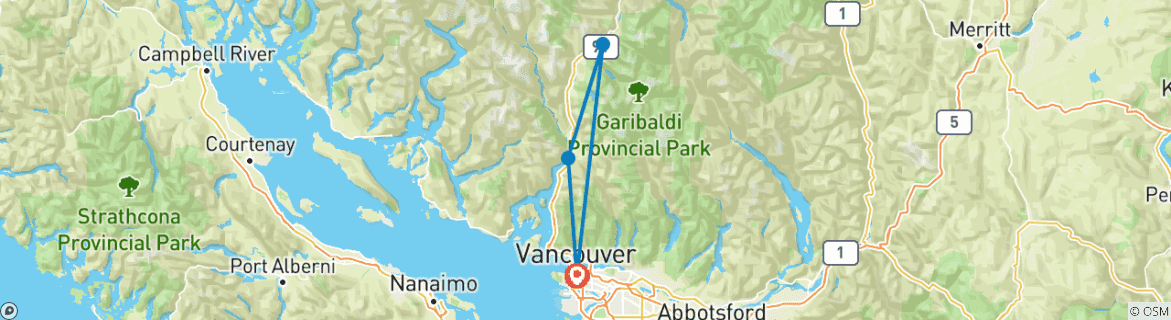 Image of a map showing the route of the tour