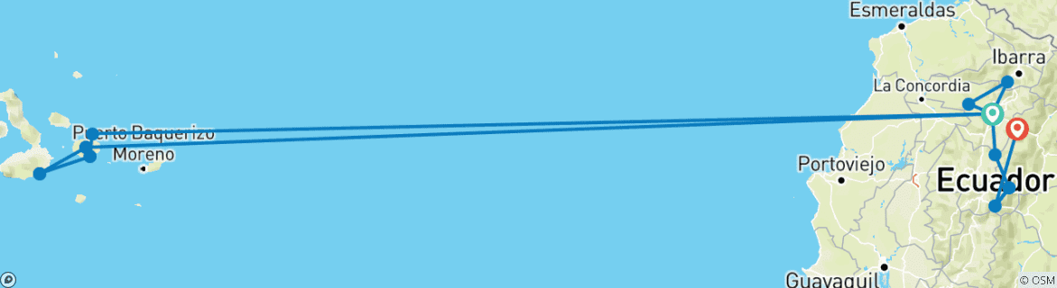 Image d'une carte montrant l'itinéraire du circuit