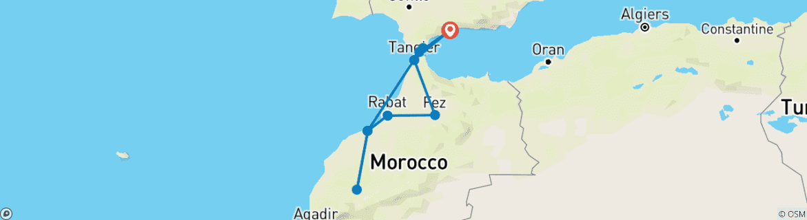 Image of a map showing the route of the tour