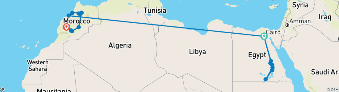 Image of a map showing the route of the tour