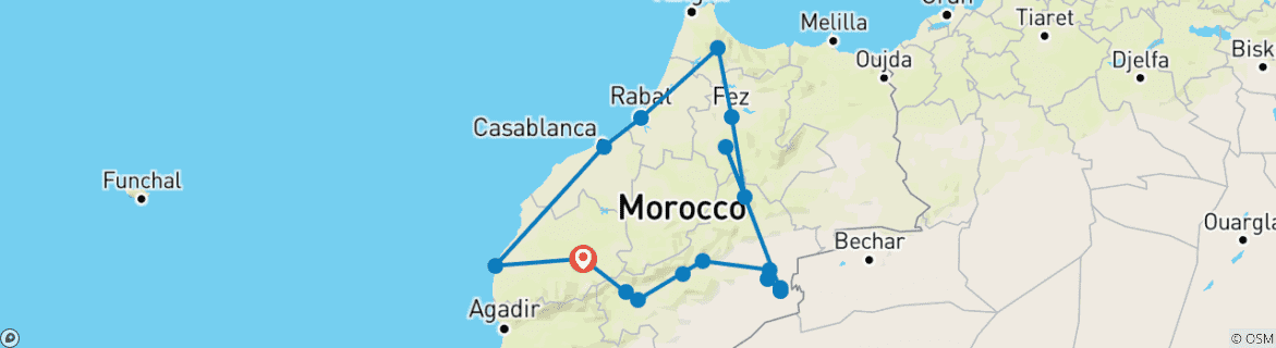 Image d'une carte montrant l'itinéraire du circuit