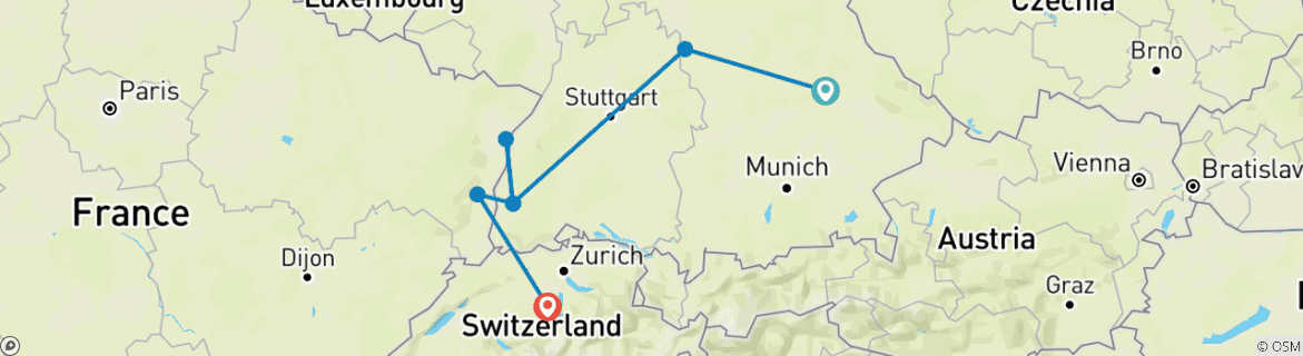 Image d'une carte montrant l'itinéraire du circuit