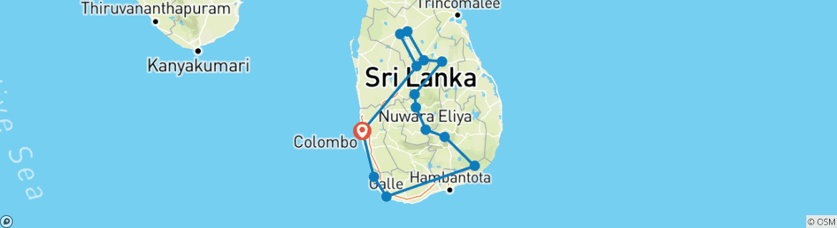 Image of a map showing the route of the tour