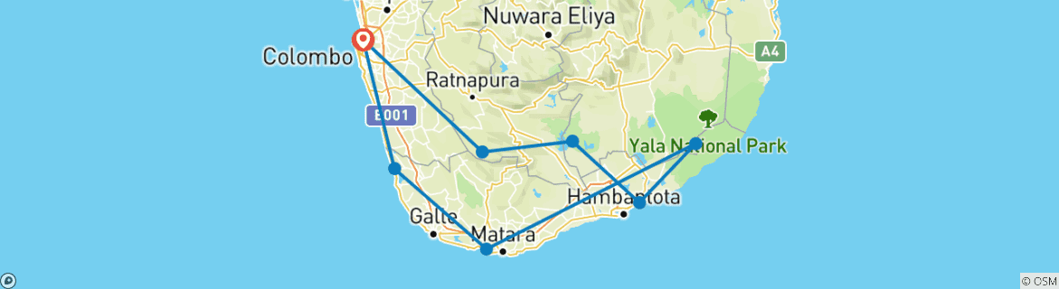 Image of a map showing the route of the tour