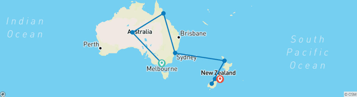 Foto van een kaart met de route van de rondreis