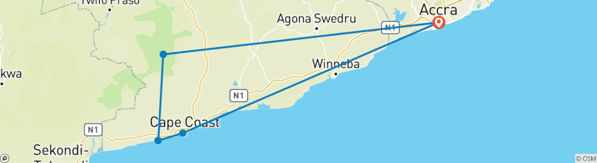 Image d'une carte montrant l'itinéraire du circuit