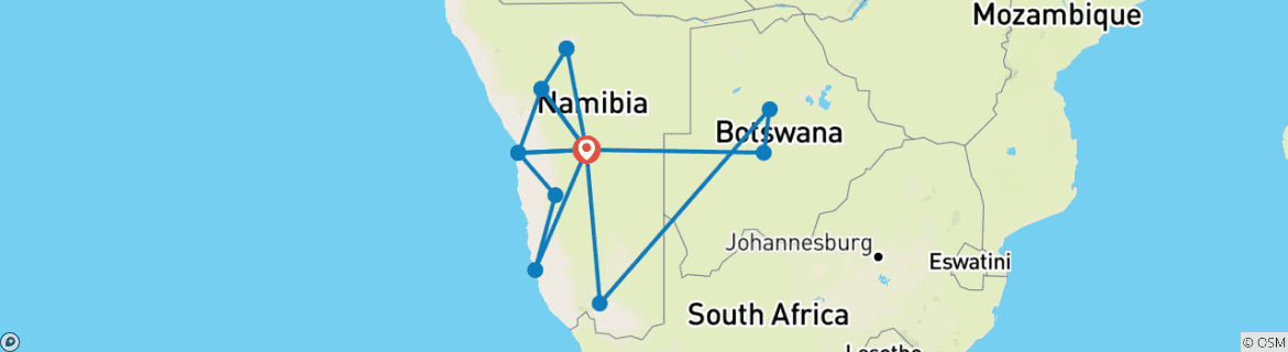 Kaart van 17 DAGEN KLASSIEKE VAKANTIE SOLO - NAMIBIË
