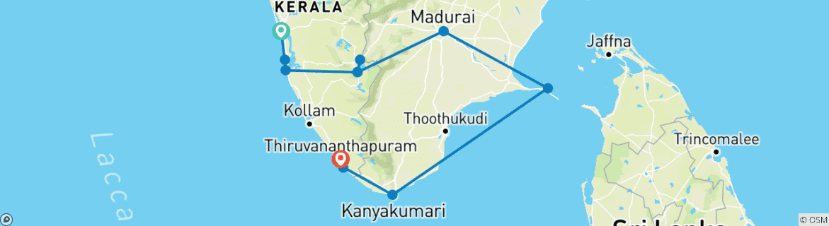 Foto van een kaart met de route van de rondreis